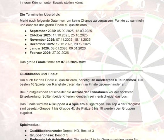 Dart-Ranking Grube Bendisberg, © Michael Schomisch Dart-Ranking Grube Bendisberg, © Michael Schomisch