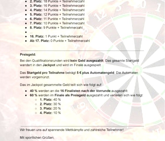 Dart-Ranking Grube Bendisberg - Kosten etc., © Michael Schomisch Dart-Ranking Grube Bendisberg - Kosten etc., © Michael Schomisch