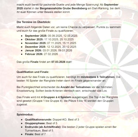 Dart-Ranking Grube Bendisberg, © Michael Schomisch Dart-Ranking Grube Bendisberg, © Michael Schomisch