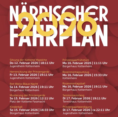 Närrischer Fahrplan 2026, © KKG Närrischer Fahrplan 2026, © KKG