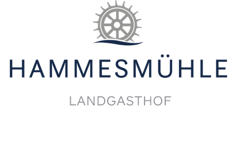 A logo of the country inn Hammesmühle featuring a steering wheel and wave motif. The lettering is designed to be clear and modern.