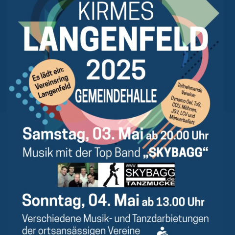 Plakat Kirmes in Langenfeld 2025, © Vereinsring, Möhnen, TM Dynamo Oel, LCV, CDU