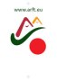 Logo with stylized mountains in red and orange, with a red dot underneath. At the top is the website www.arft.eu., &copy; Ortsgemeinde Arft