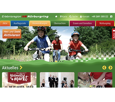 &Uuml;bersicht &uuml;ber die Startseite der Erlebnisregion N&uuml;rburgring